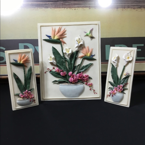 Vintage Other - VTG Decorative Soapstone Floral Plaques